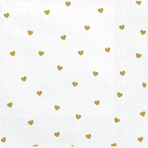 Servietten "Herzen" 20Stk/33x33cm | Weiß/Gold