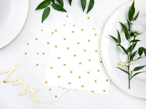 Servietten "Herzen" 20Stk/33x33cm | Weiß/Gold