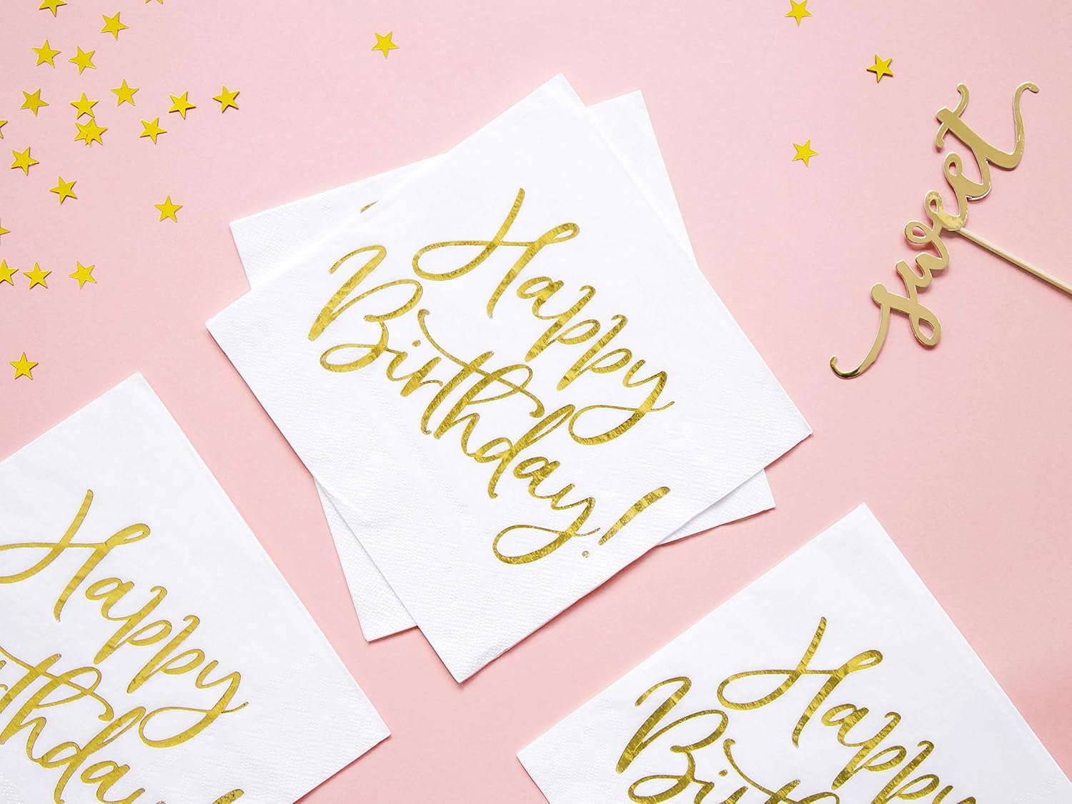 Party Deco Servietten für Geburtstag - Happy Birthday - Geburtstag mit Goldschrift, 33 X 33 cm, 20 Stück - Geburtstagsdeko Papierservietten für Event, Geburtstagparty, Jubiläum, Geburtstagsfeier