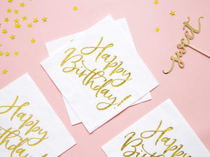 Party Deco Servietten für Geburtstag - Happy Birthday - Geburtstag mit Goldschrift, 33 X 33 cm, 20 Stück - Geburtstagsdeko Papierservietten für Event, Geburtstagparty, Jubiläum, Geburtstagsfeier