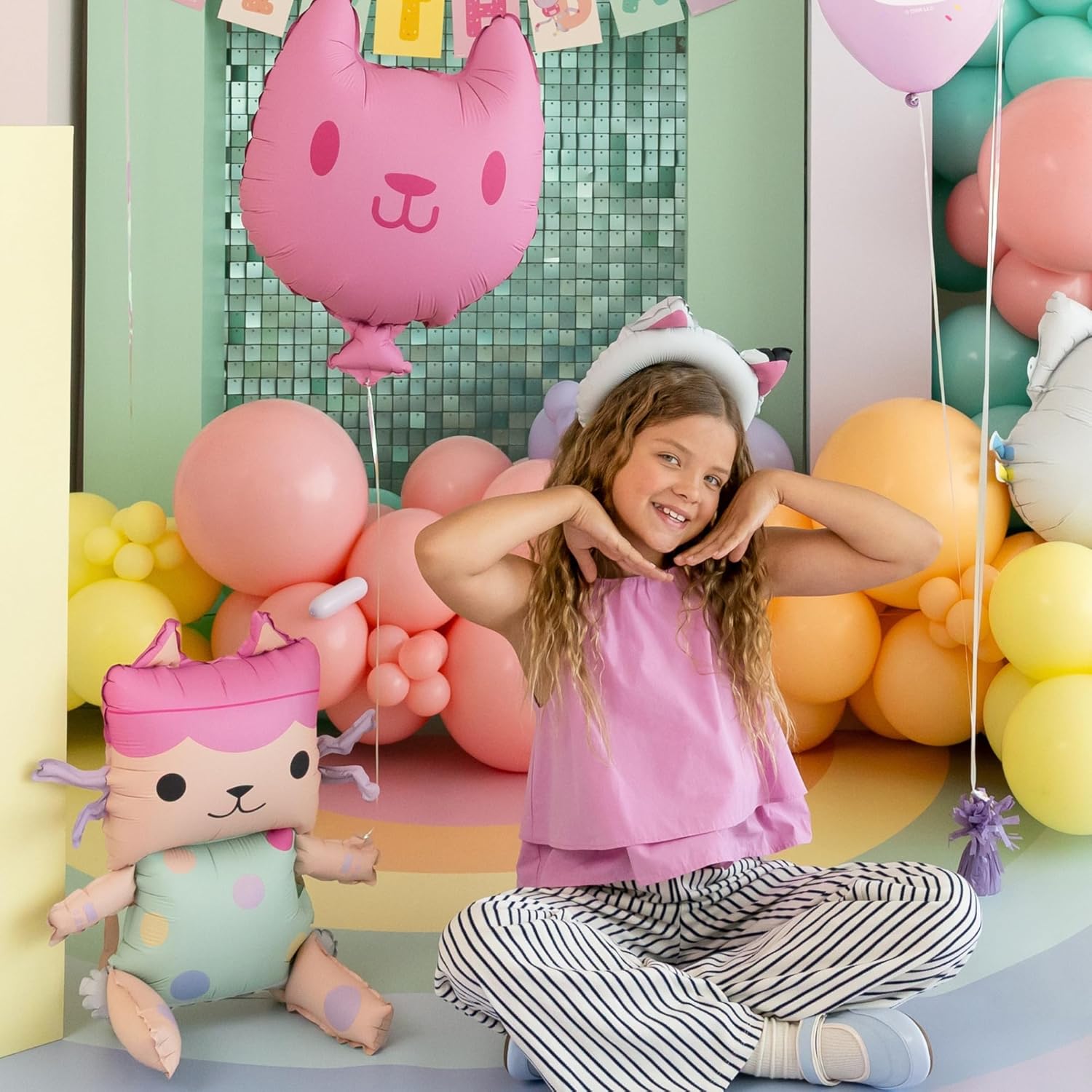 Folienballon Gabby's Dollhouse Baby Box 43x46cm mit Katze 35x37cm Set - DIY Ballon für Helium oder Luft - Kindergeburtstag Mädchen Partydeko - Folienluftballon Geburtstagsdeko