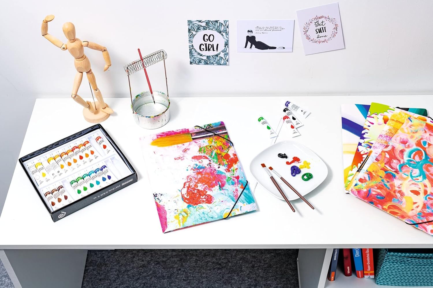 HERMA Sammelmappen A3 Farben Set, 3 Stück, Kinder Eckspanner-Mappen aus Pappe mit Kunst Motiv, Gummizug, Innenklappen und Innendruck für Jungen und Mädchen