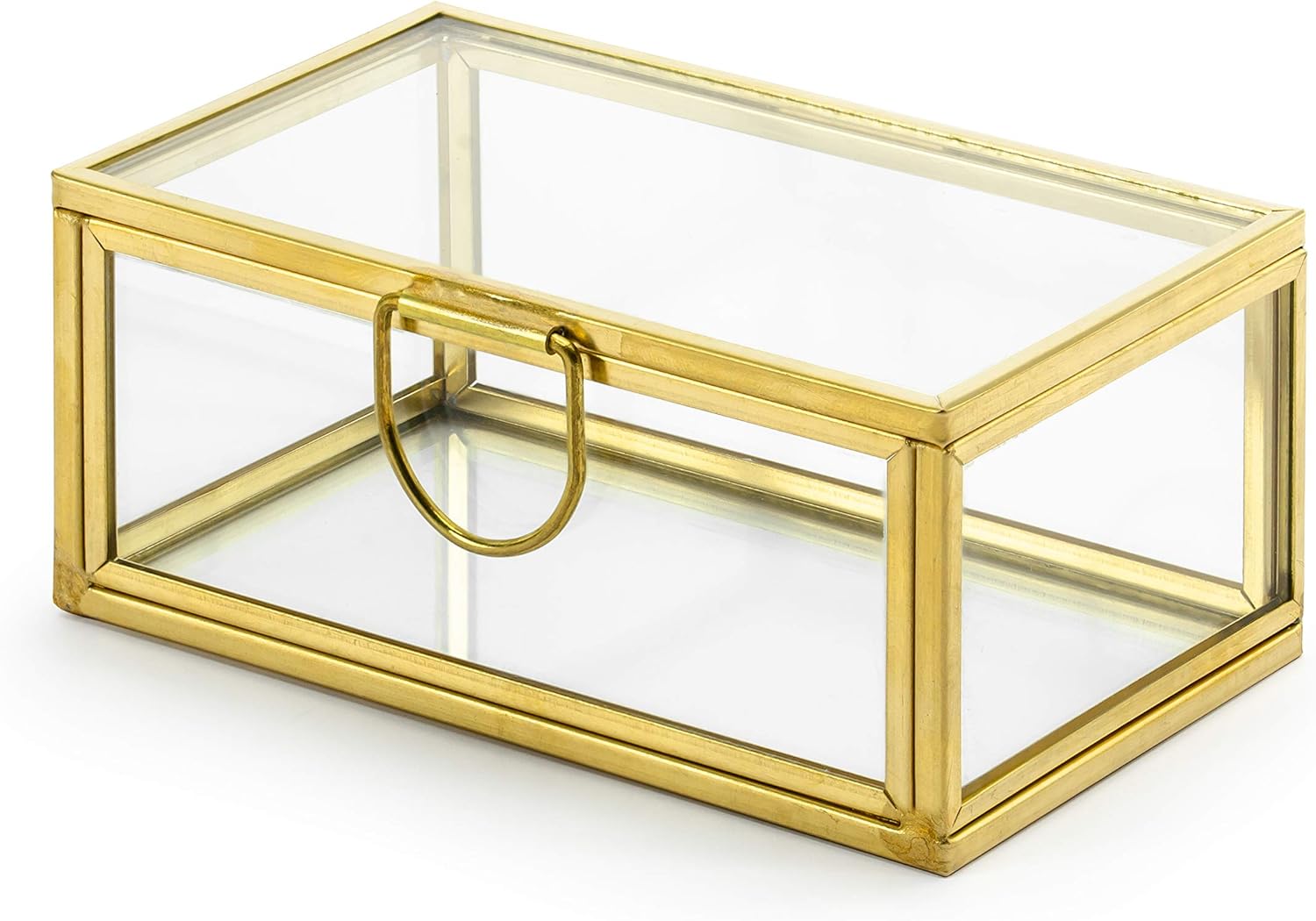 Box aus Glas 9x5.5x4cm Deko Schmuckkasten Deckel Schmuckbox Ringbox Geschenkbox Hochzeit klar gold