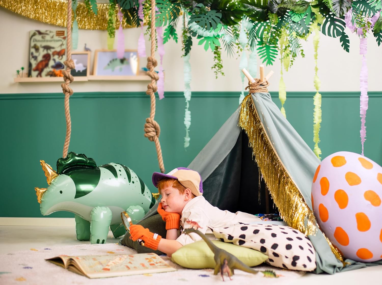 Folienballon Dinosaurier Triceratops 93x49cm - XXL Ballon für Helium oder Luft - Luftballon für Dinoparty Kindergeburtstag - Dino Folienluftballon als Geburtstagsdeko Partydeko - Grün