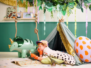 Folienballon Dinosaurier Triceratops 93x49cm - XXL Ballon für Helium oder Luft - Luftballon für Dinoparty Kindergeburtstag - Dino Folienluftballon als Geburtstagsdeko Partydeko - Grün