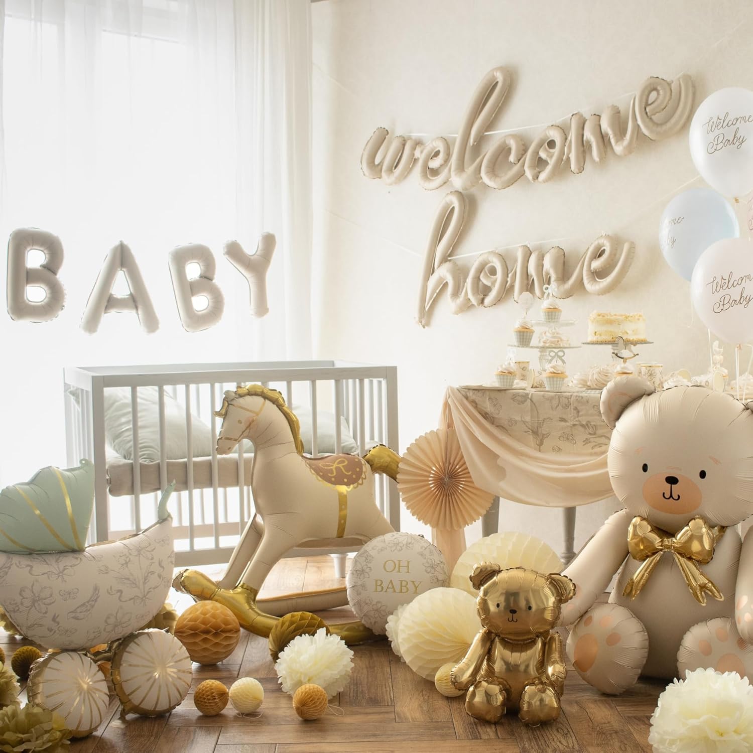 Folienballon "Welcome Home" 335x71 cm | Cappuccino