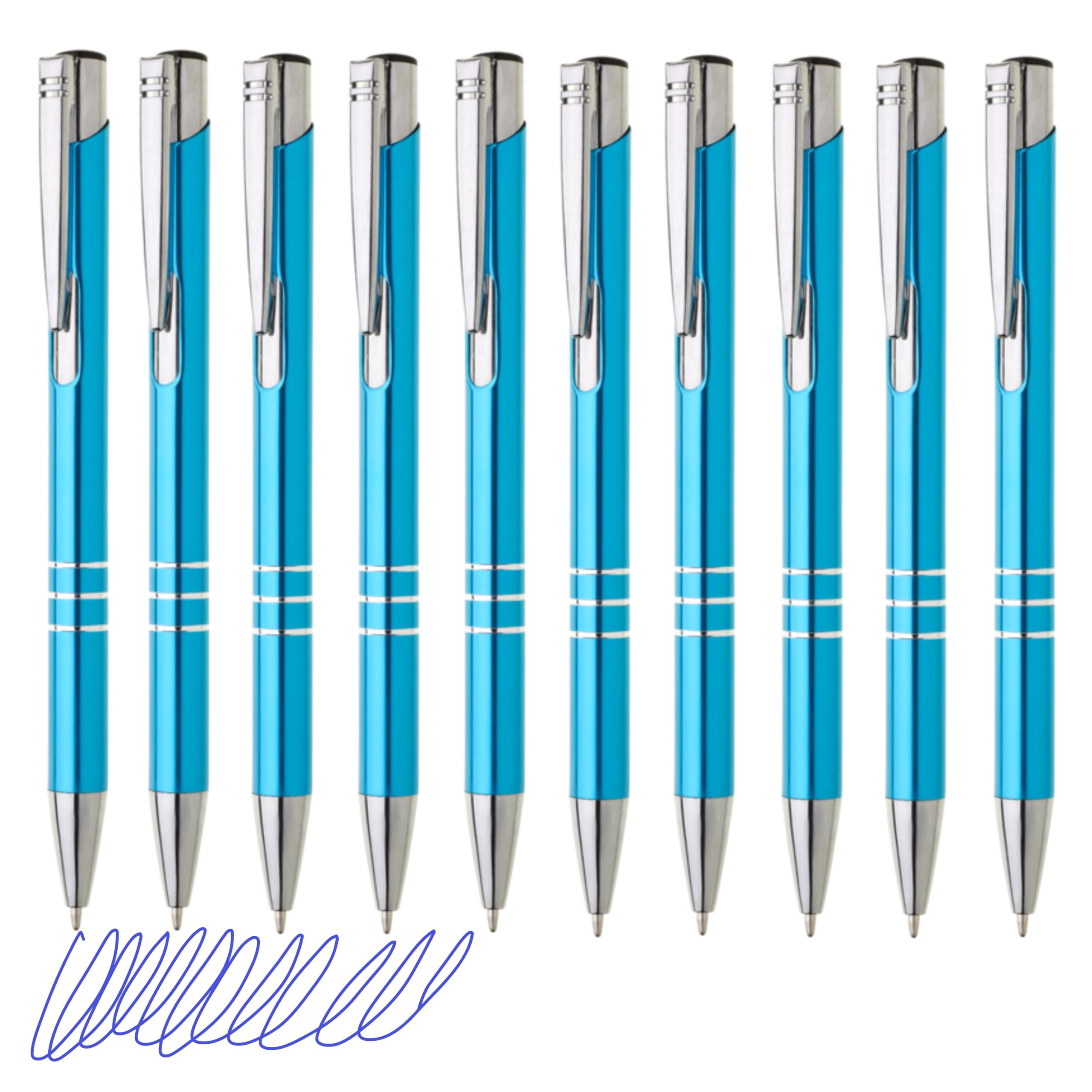 Kugelschreiber Metall 10er Set Hochwertige Blaue Tinte Premium Kullis für Büro Schule und Haushalt (Schwarz)