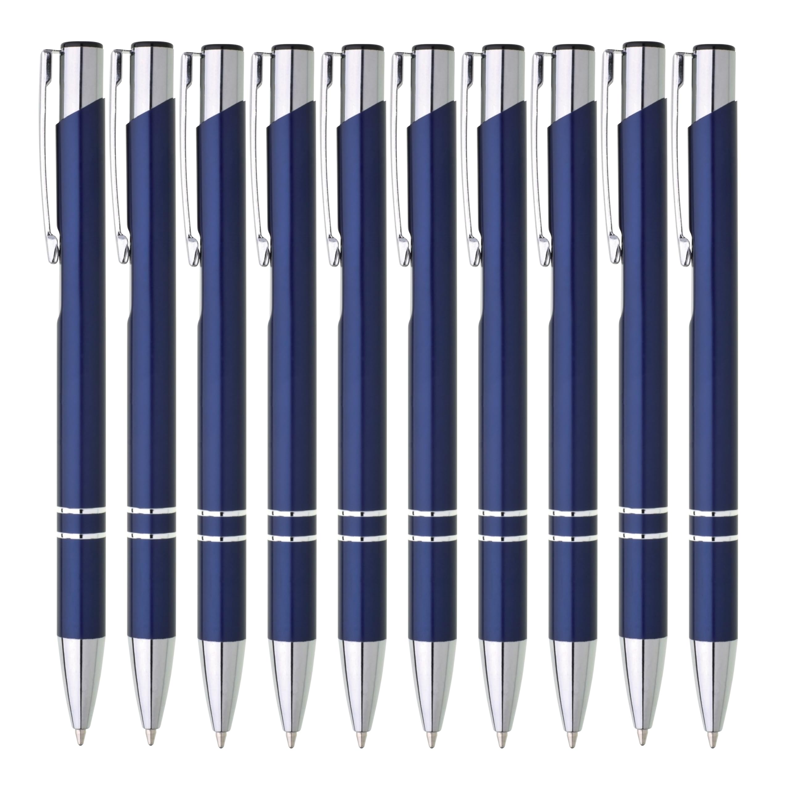 Metall Kugelschreiber 10er Set Hochwertige Blaue Tinte Premium Kullis für Büro Schule und Haushalt (Silber)