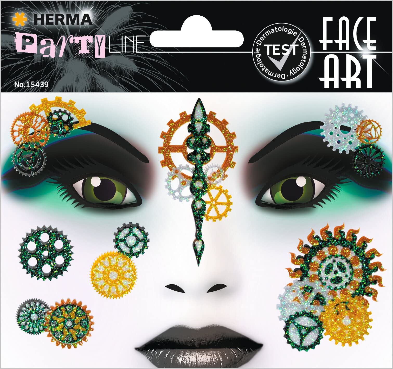 HERMA 15304 Face Art Sticker Bienen Blumen, dermatologisch getestet, ablösbare Glitzer Gesicht Aufkleber, temporäre Tattoos für Karneval Fasching Halloween Festival Kinder Geburtstag, gelb orange