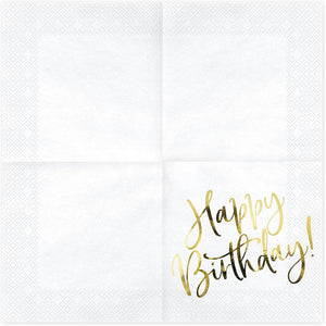 Party Deco Servietten für Geburtstag - Happy Birthday - Geburtstag mit Goldschrift, 33 X 33 cm, 20 Stück - Geburtstagsdeko Papierservietten für Event, Geburtstagparty, Jubiläum, Geburtstagsfeier