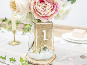PartyDeco Satz von Jute Tabelle Zahlen Sitzplan Dekoration nummeriert Plaques Visitenkarten hölzerne Hochzeit Zahlen Weihnachten für Restaurant Dekoration Boho Rustikal
