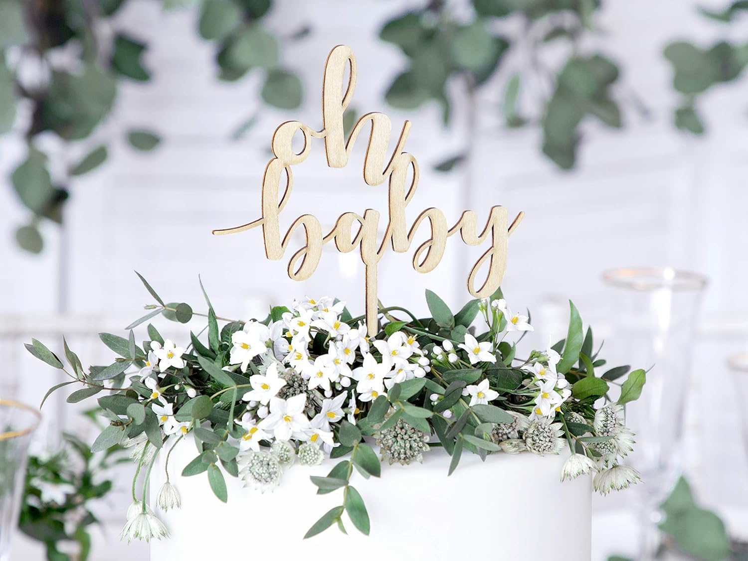 Torten Topper "oh baby" Tortenstecker Kuchenaufsatz aus Holz für Babyparty Geburtstag uvm