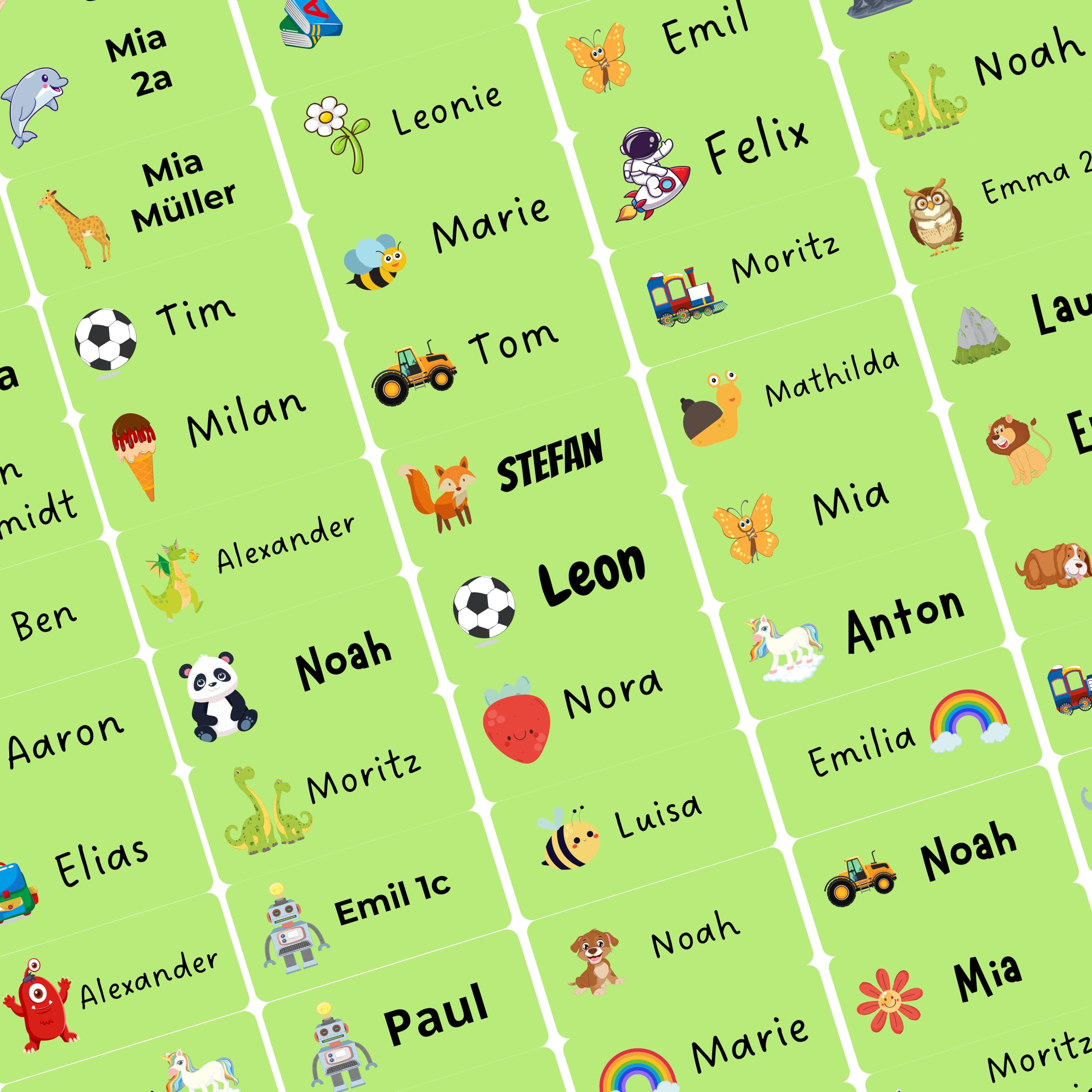 Namensaufkleber Kinder für Schule und KiTA 85 Stück Namens Etiketten personalisiert Made in Germany (Froschgrün)