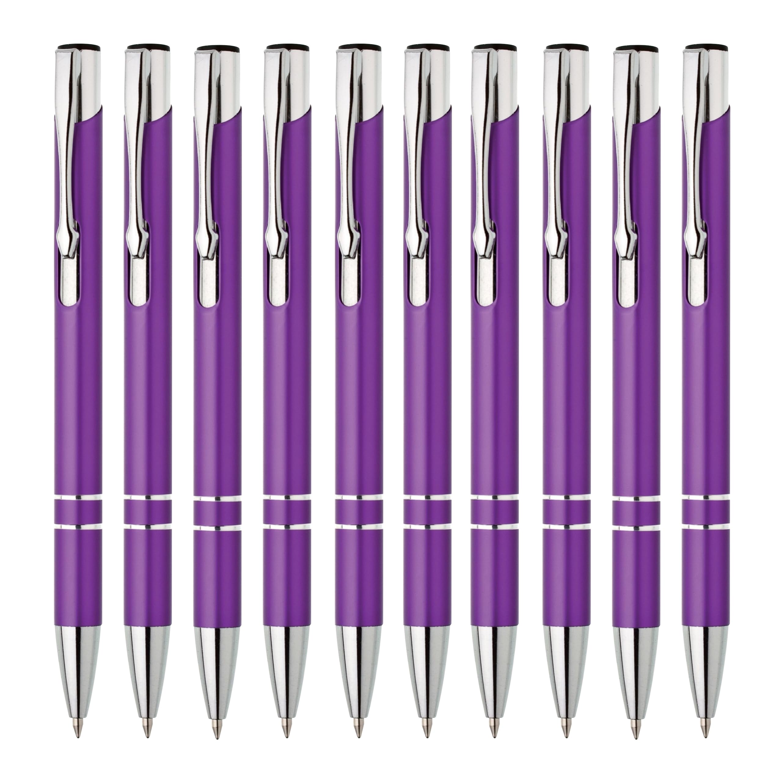 Metall Kugelschreiber 10er Set Hochwertige Blaue Tinte Premium Kullis für Büro Schule und Haushalt (Silber)