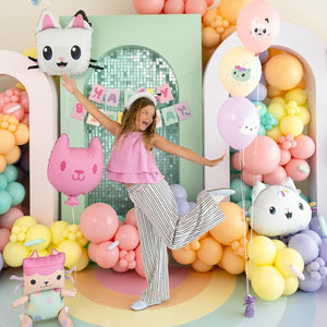 Folienballon Panda Pfötchen 65x57cm Gabby's Dollhouse - Ballon für Helium oder Luft - Kindergeburtstag Partydeko - Pandy Paws Folienluftballon Geburtstagsdeko - Weiß Schwarz