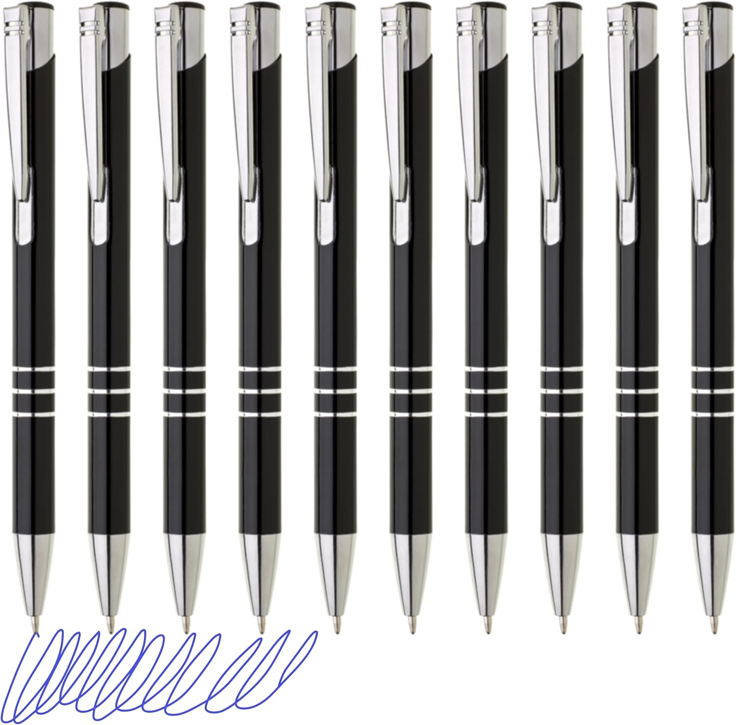 Kugelschreiber Metall 10er Set Hochwertige Blaue Tinte Premium Kullis für Büro Schule und Haushalt (Schwarz)