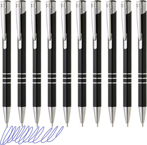 Kugelschreiber Metall 10er Set Hochwertige Blaue Tinte Premium Kullis für Büro Schule und Haushalt (Schwarz)