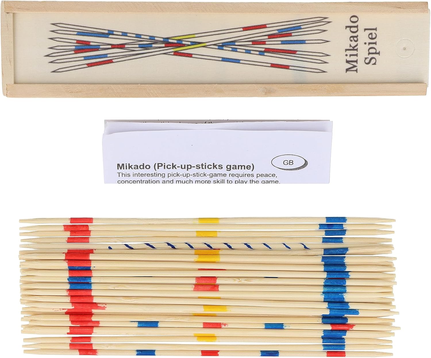 HENBRANDT Mikado Stäbchen, Holzkiste mit 41-Teilig, 19cm Pickup Sticks Familienspiele Tischplatte Brettspiel Holzspielzeug für Kinder und Erwachsene