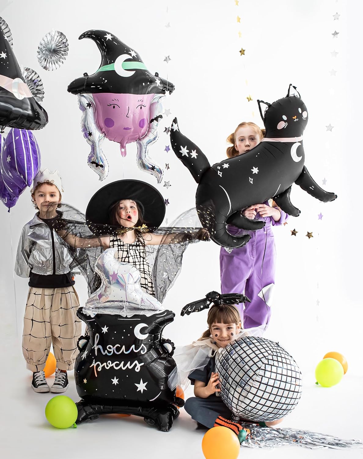 Folienballon schwarze Katze 81x80cm - XXL Ballon für Helium oder Luft - großer Luftballon für Gruselparty Kindergeburtstag Geburtstag - Folienluftballon als Partydeko - Schwarz