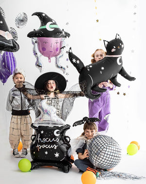 Folienballon schwarze Katze 81x80cm - XXL Ballon für Helium oder Luft - großer Luftballon für Gruselparty Kindergeburtstag Geburtstag - Folienluftballon als Partydeko - Schwarz