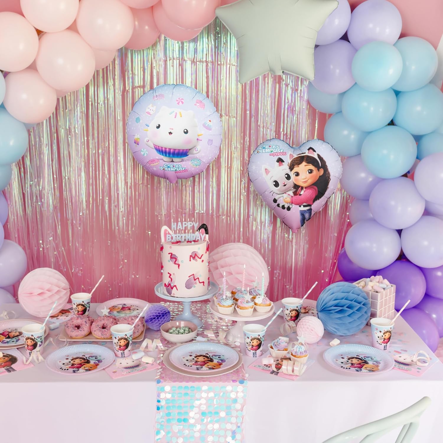 Folienballon Gabby's Dollhouse Kuchi 35cm - Ballon für Helium oder Luft - Kindergeburtstag Mädchen Partydeko - Cakey Folienluftballon Geburtstagsdeko - Rosa Weiß