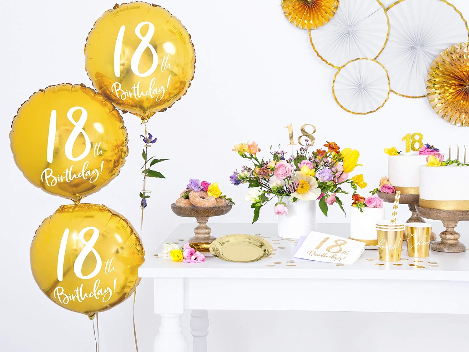 Party Deco Servietten für Geburtstag - 18th Birthday - 18. Geburtstag mit Goldschrift, 33 X 33 cm - Geburtstagsdeko Papierservietten für Event, Geburtstagparty, Jubiläum, Geburtstagsfeier