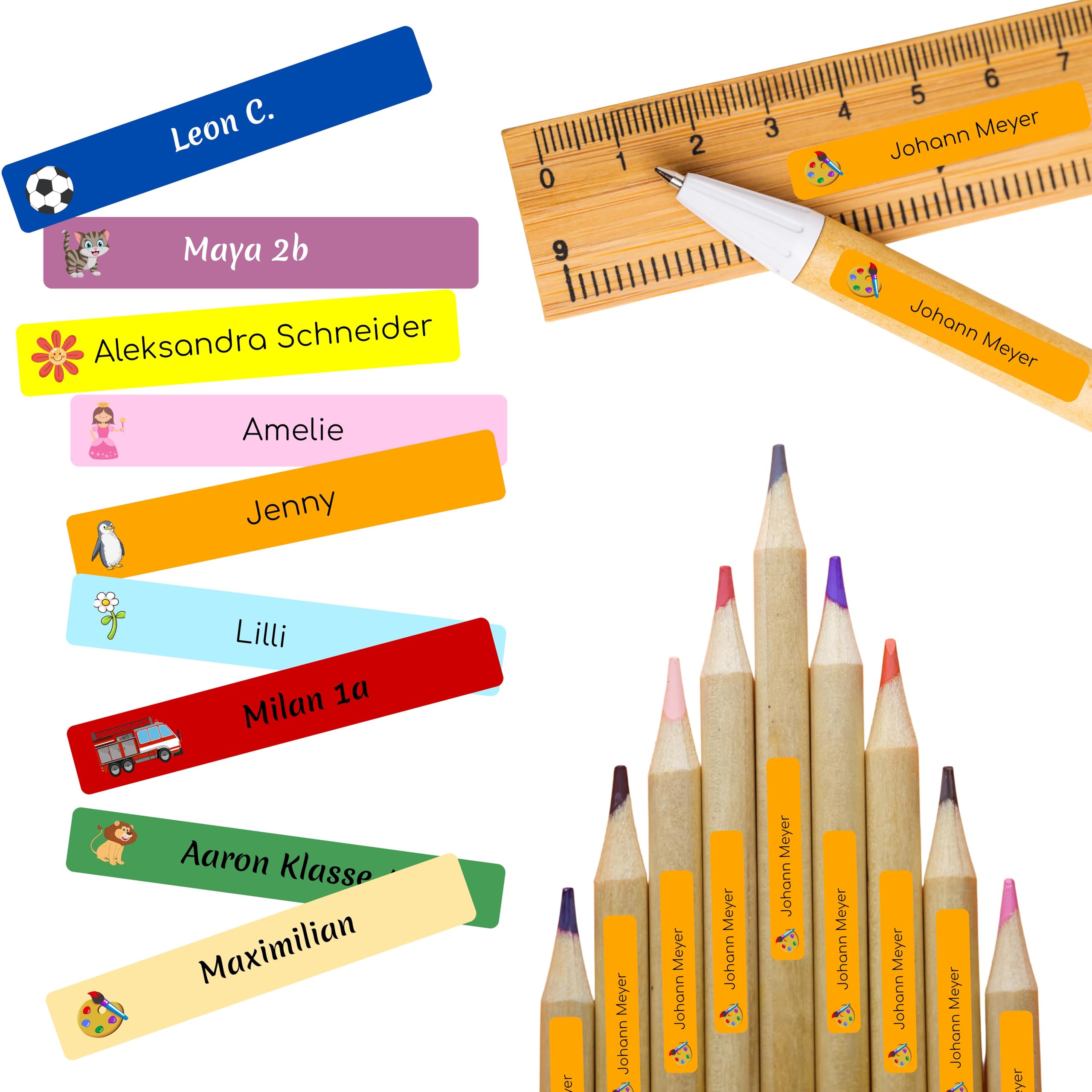 Namensaufkleber für Stifte | 112 Personalisierte Klebeetiketten für Kinder Schule Kita Uni | Namens Etiketten personalisiert | Made in Germany (Beerenlila)