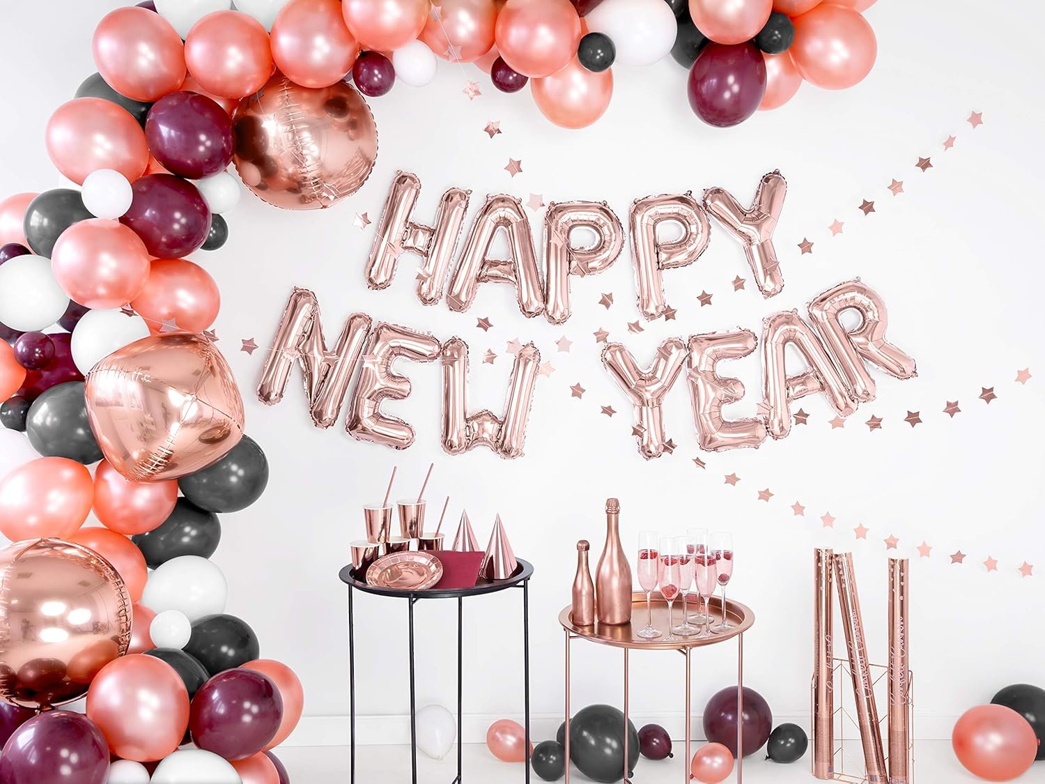 PartyDeco Girlande Sterne rosa Gold 36m Silvester Fasching Weihnachten Hochzeit Geburtstag