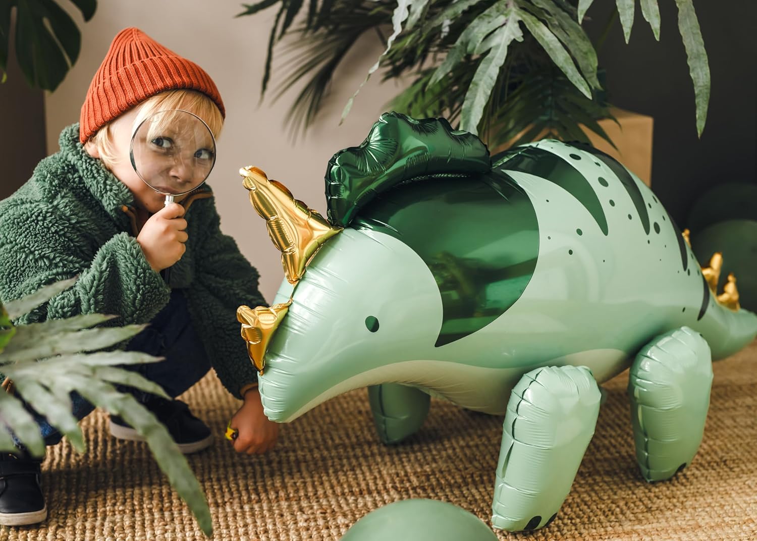 Folienballon Dinosaurier Triceratops 93x49cm - XXL Ballon für Helium oder Luft - Luftballon für Dinoparty Kindergeburtstag - Dino Folienluftballon als Geburtstagsdeko Partydeko - Grün