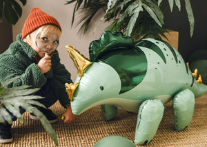 Folienballon Dinosaurier Triceratops 93x49cm - XXL Ballon für Helium oder Luft - Luftballon für Dinoparty Kindergeburtstag - Dino Folienluftballon als Geburtstagsdeko Partydeko - Grün