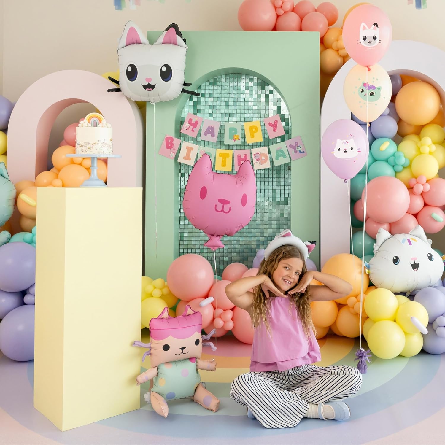 Folienballon Gabby's Dollhouse Baby Box 43x46cm mit Katze 35x37cm Set - DIY Ballon für Helium oder Luft - Kindergeburtstag Mädchen Partydeko - Folienluftballon Geburtstagsdeko