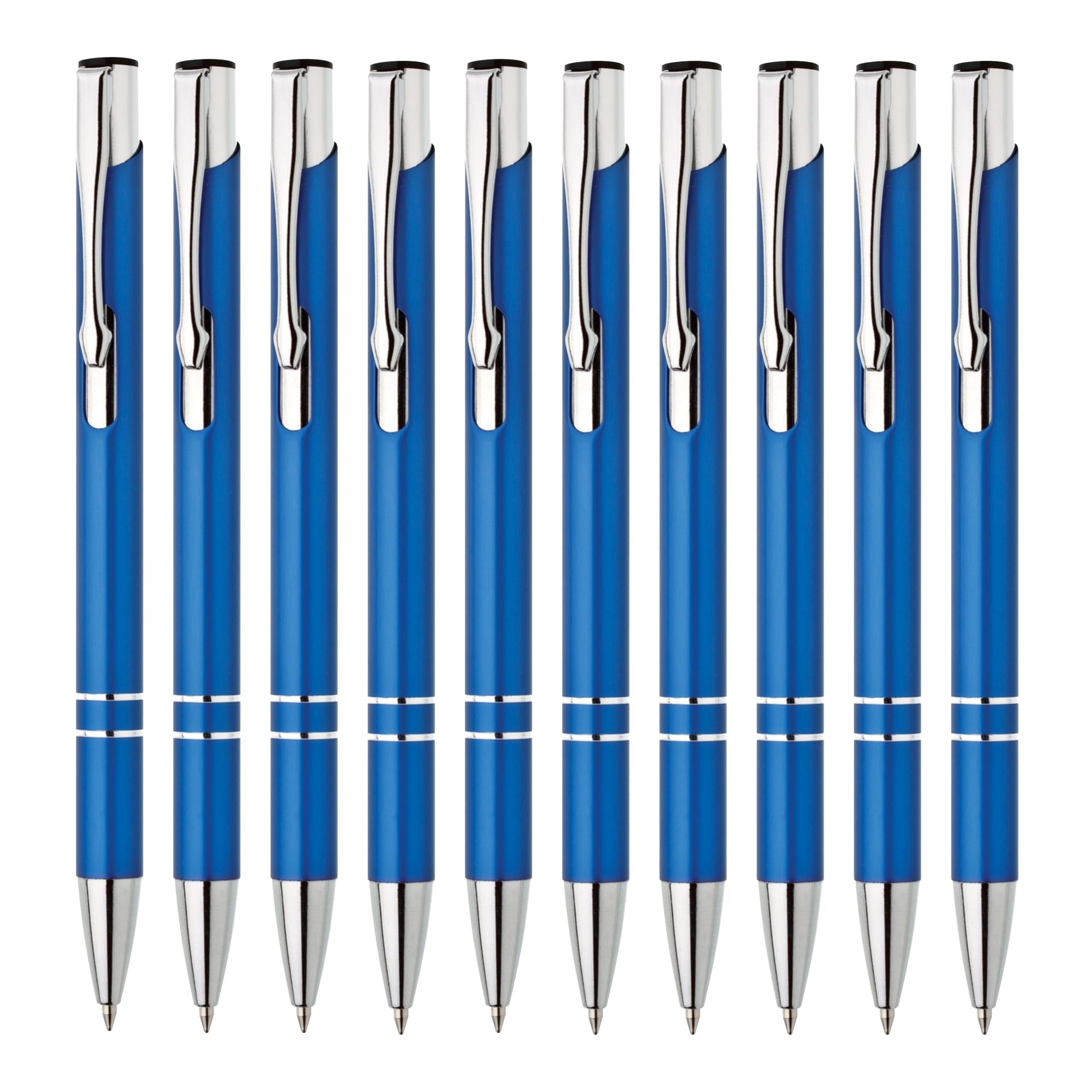 Metall Kugelschreiber 10er Set Hochwertige Blaue Tinte Premium Kullis für Büro Schule und Haushalt (Silber)