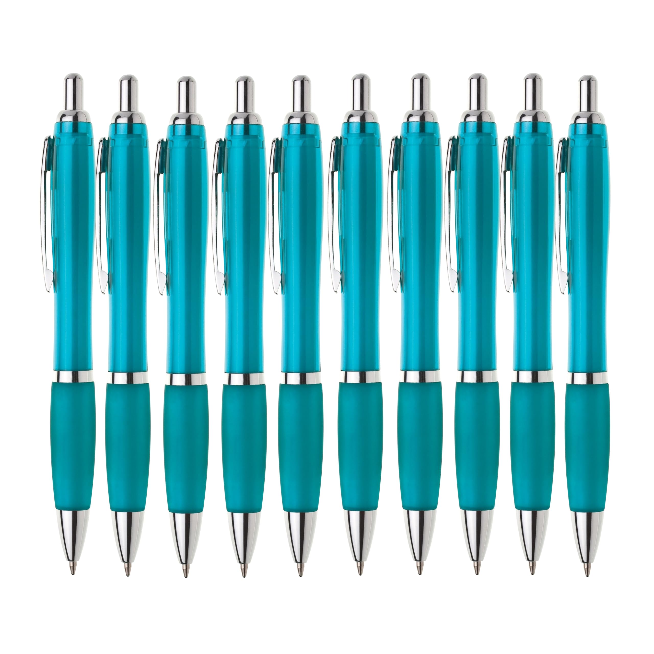 Kugelschreiber ergonomisch | 10 Stück | Hochwertige Tinte in Blau | Für Büro Schule und Haushalt | Transparent (Dunkel Blau)