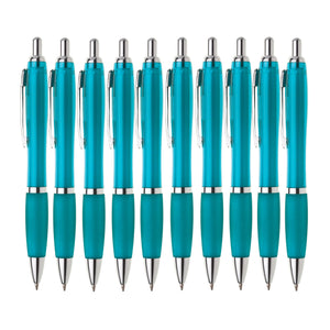 Kugelschreiber ergonomisch | 10 Stück | Hochwertige Tinte in Blau | Für Büro Schule und Haushalt | Transparent (Dunkel Blau)