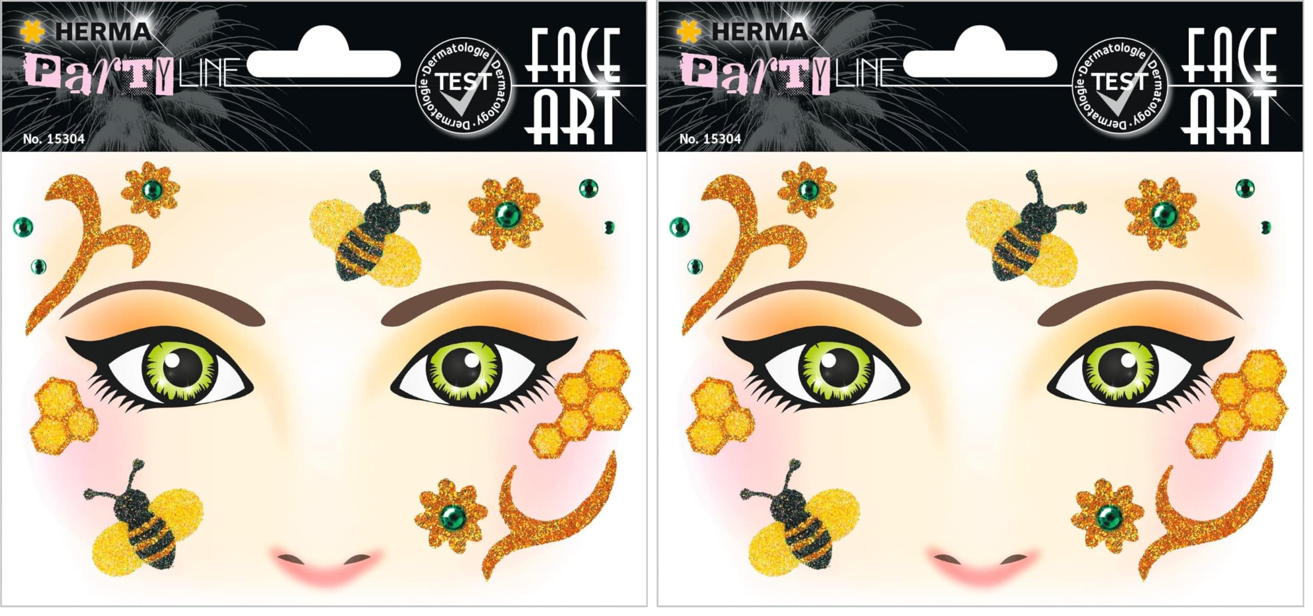 HERMA 15304 Face Art Sticker Bienen Blumen, dermatologisch getestet, ablösbare Glitzer Gesicht Aufkleber, temporäre Tattoos für Karneval Fasching Halloween Festival Kinder Geburtstag, gelb orange