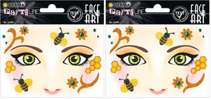 HERMA 15304 Face Art Sticker Bienen Blumen, dermatologisch getestet, ablösbare Glitzer Gesicht Aufkleber, temporäre Tattoos für Karneval Fasching Halloween Festival Kinder Geburtstag, gelb orange