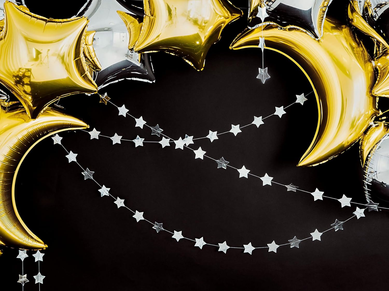 PartyDeco Girlande Sterne 3,6m Star Spangled Banner Silber Star Spangled Banner hängende Dekoration für Geburtstag Party Hochzeit Kommunion Party mit Kosmos Thema