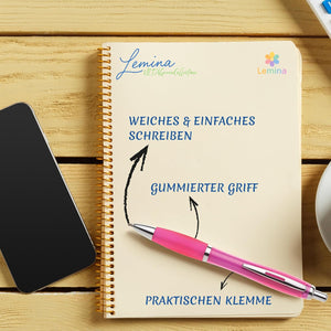Kugelschreiber ergonomisch | 10 Stück | Hochwertige Tinte in Blau | Für Büro Schule und Haushalt | Transparent (Pink)