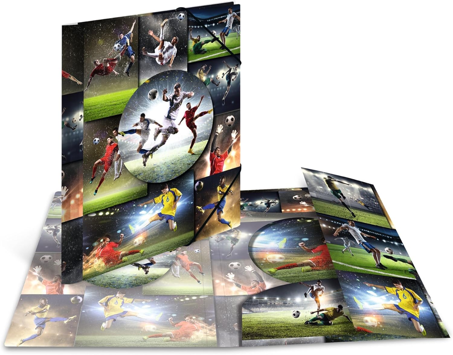 HERMA Sammelmappe A4 Fussball, Kinder Eckspanner-Mappe aus Kunststoff mit Sport Motiv, Gummizug, Innenklappen und Innendruck für Jungen und Mädchen