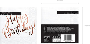 PartyDeco Happy Birthday Weiße Servietten 33x33cm 20 Stk. Geburtstag