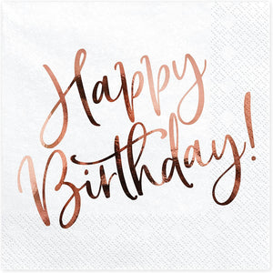 PartyDeco Happy Birthday Weiße Servietten 33x33cm 20 Stk. Geburtstag