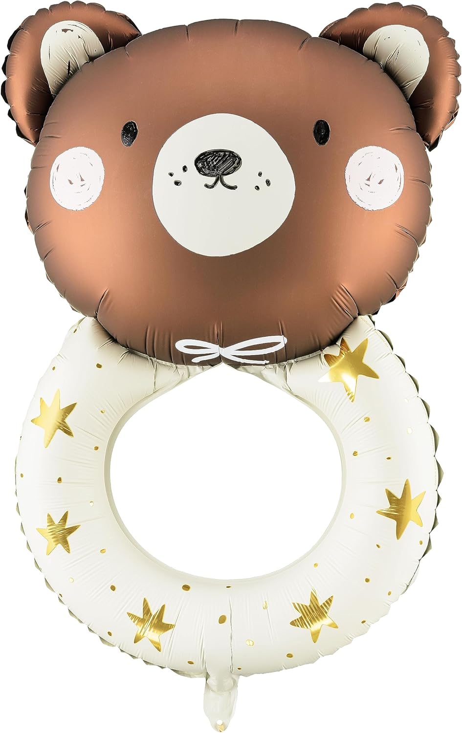 PartyDeco Großer Folienballon Teddybär Rassel – 61x88 cm, mit Helium aufblasbar, inklusive Strohhalm, perfekt für Geburtstagsfeiern, Babypartys und besondere Anlässe