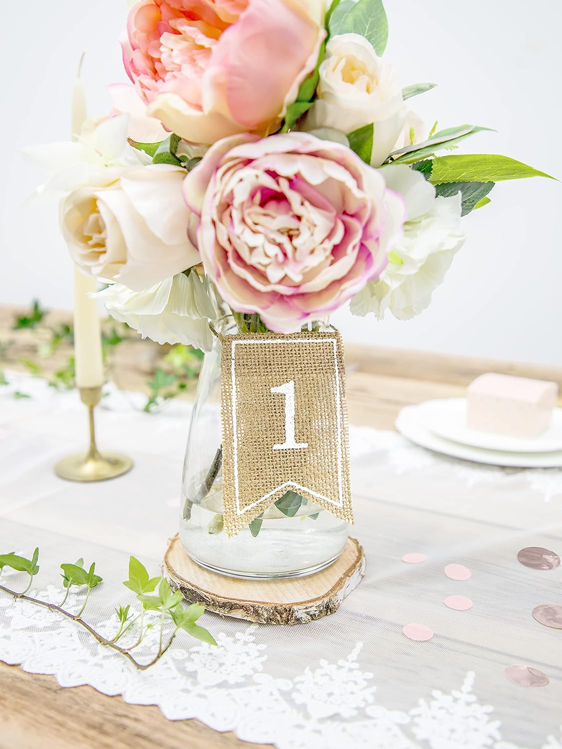 PartyDeco Satz von Jute Tabelle Zahlen Sitzplan Dekoration nummeriert Plaques Visitenkarten hölzerne Hochzeit Zahlen Weihnachten für Restaurant Dekoration Boho Rustikal