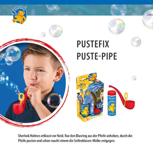PUSTEFIX Puste-Pipe I 70 ml Seifenblasenwasser I Bunte Bubbles Made in Germany I Seifenblasen Spielzeug für Kindergeburtstag, Polterabend, Sommerparty & Hochzeit I Pfeife für Kinder & Erwachsene