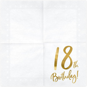 Party Deco Servietten für Geburtstag - 18th Birthday - 18. Geburtstag mit Goldschrift, 33 X 33 cm - Geburtstagsdeko Papierservietten für Event, Geburtstagparty, Jubiläum, Geburtstagsfeier