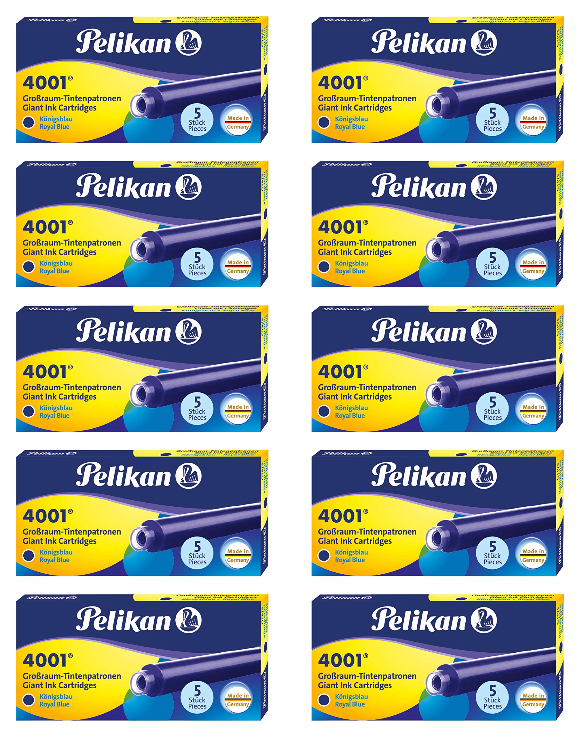 Pelikan 310748 Großraum-Tintenpatrone 4001, königsblau, 5 Patronen in Faltschachtel