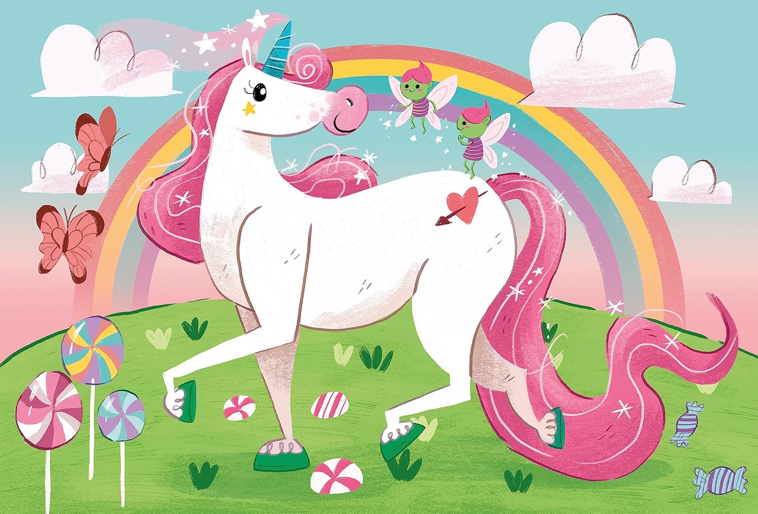 Clementoni 27109 Supercolor Unicorns – Puzzle 104 Teile ab 6 Jahren, buntes Kinderpuzzle mit besonderer Leuchtkraft & Farbintensität, Geschicklichkeitsspiel für Kinder
